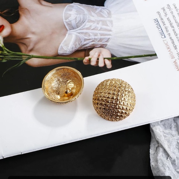 Gold Plated 14K Round Stud Earrings - Picture 5 of 5